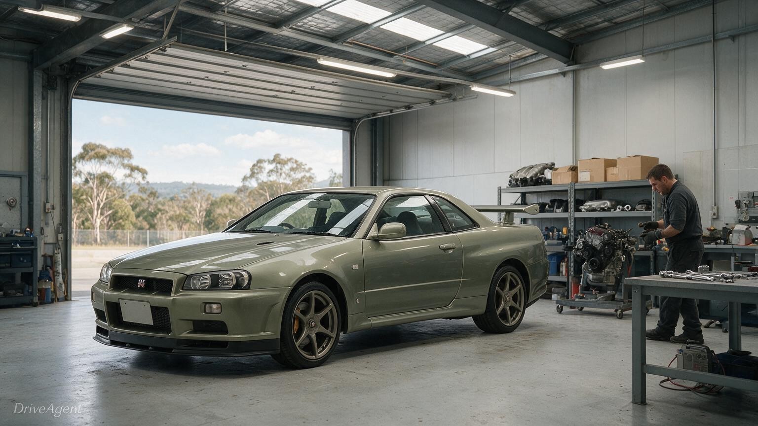 DriveAgent illustration of the Nissan R34 Skyline GT-R M-spec Nür road car