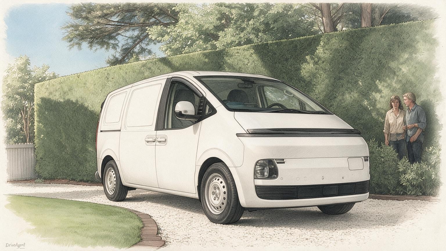 AI editorial illustration of a Hyundai STARIA Load Electric