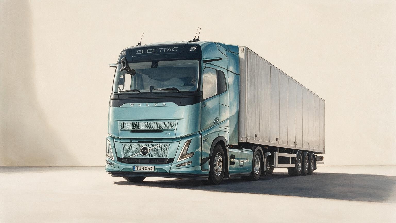 AI editorial illustration of a Volvo FH Aero Electric truck