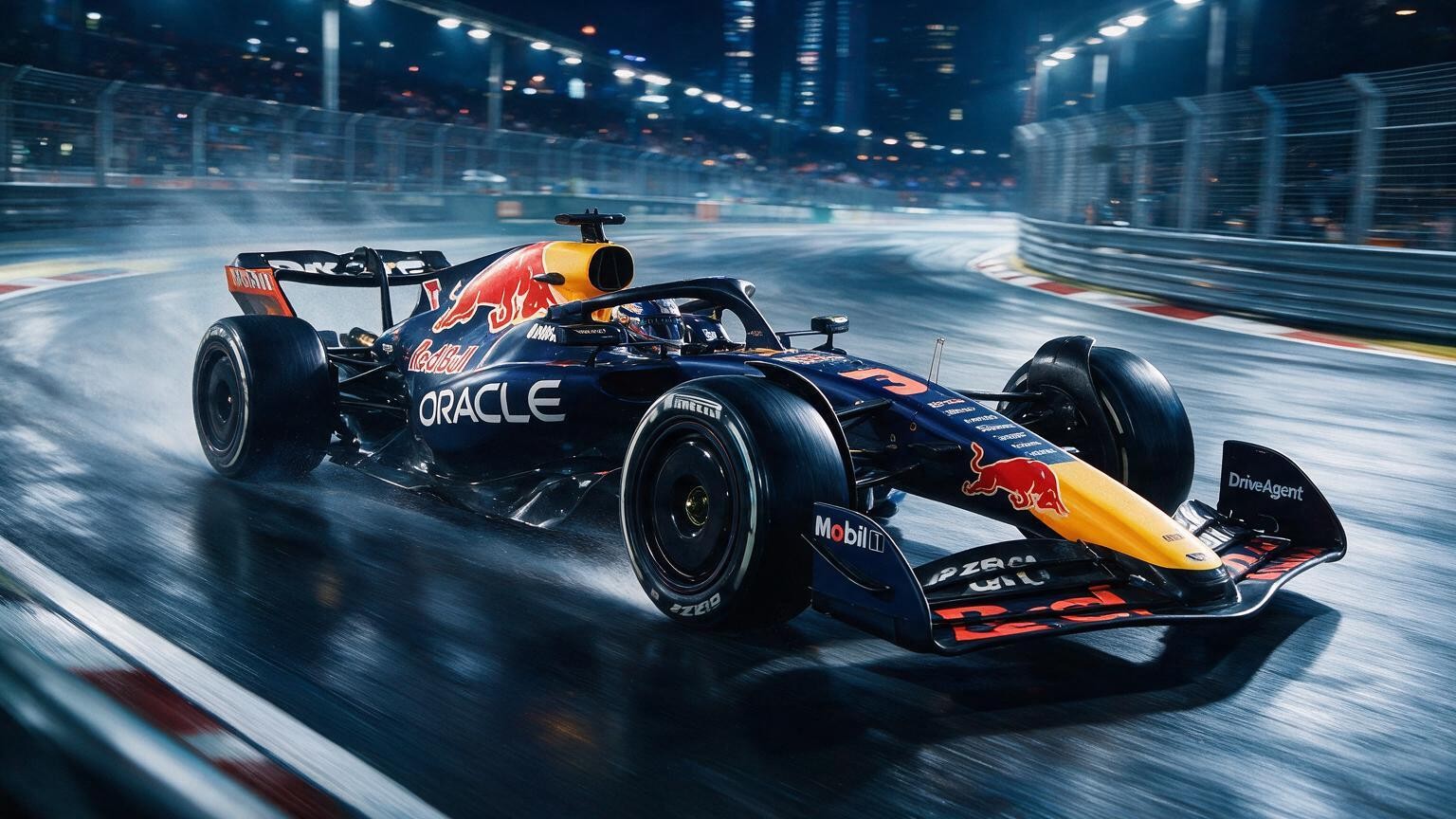 Editorial illustration of Red Bull RB22, Red Bull car number 3, in a racing setting