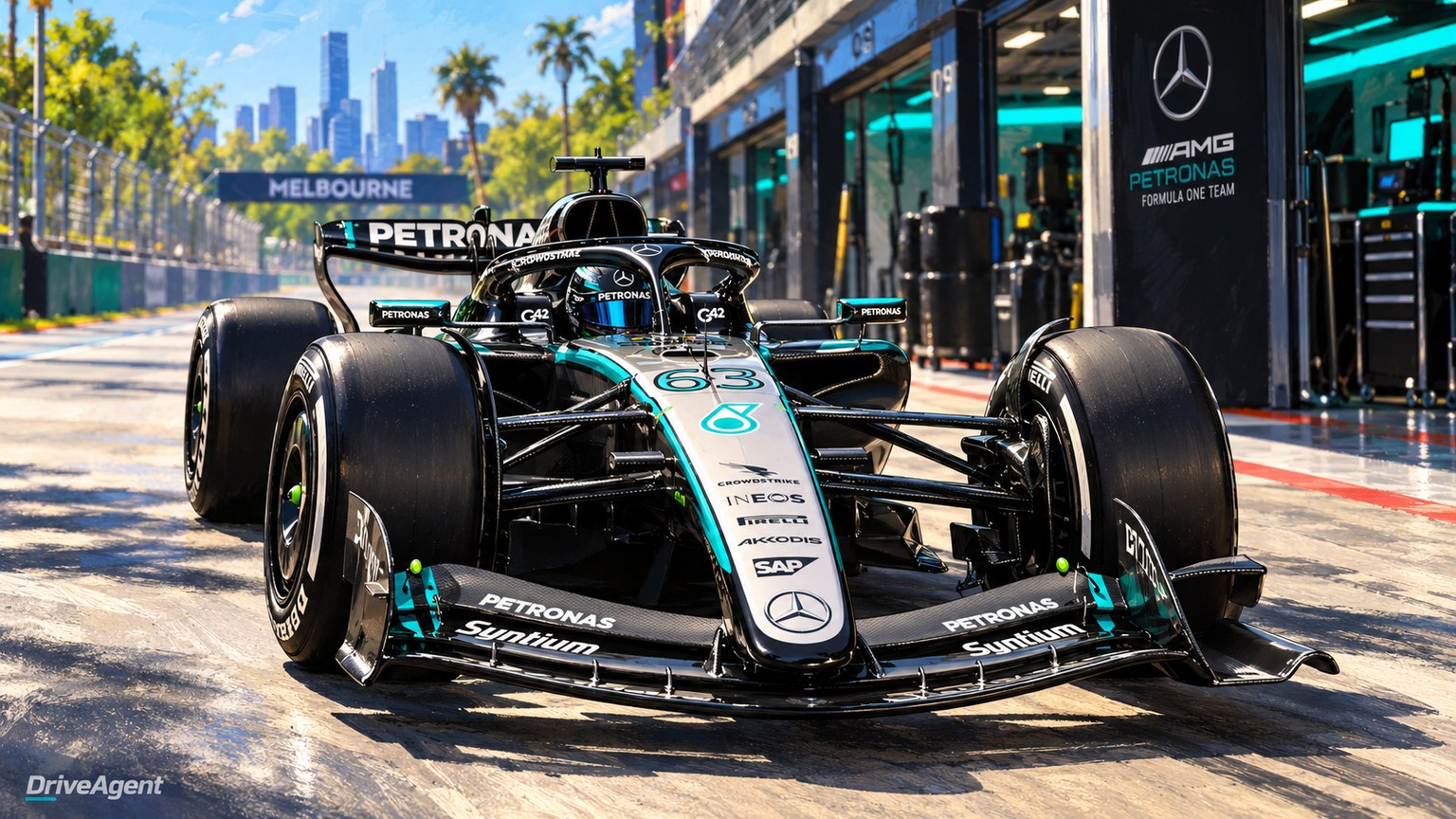 Editorial illustration of Mercedes-AMG W17, Mercedes car number 63, in a racing setting