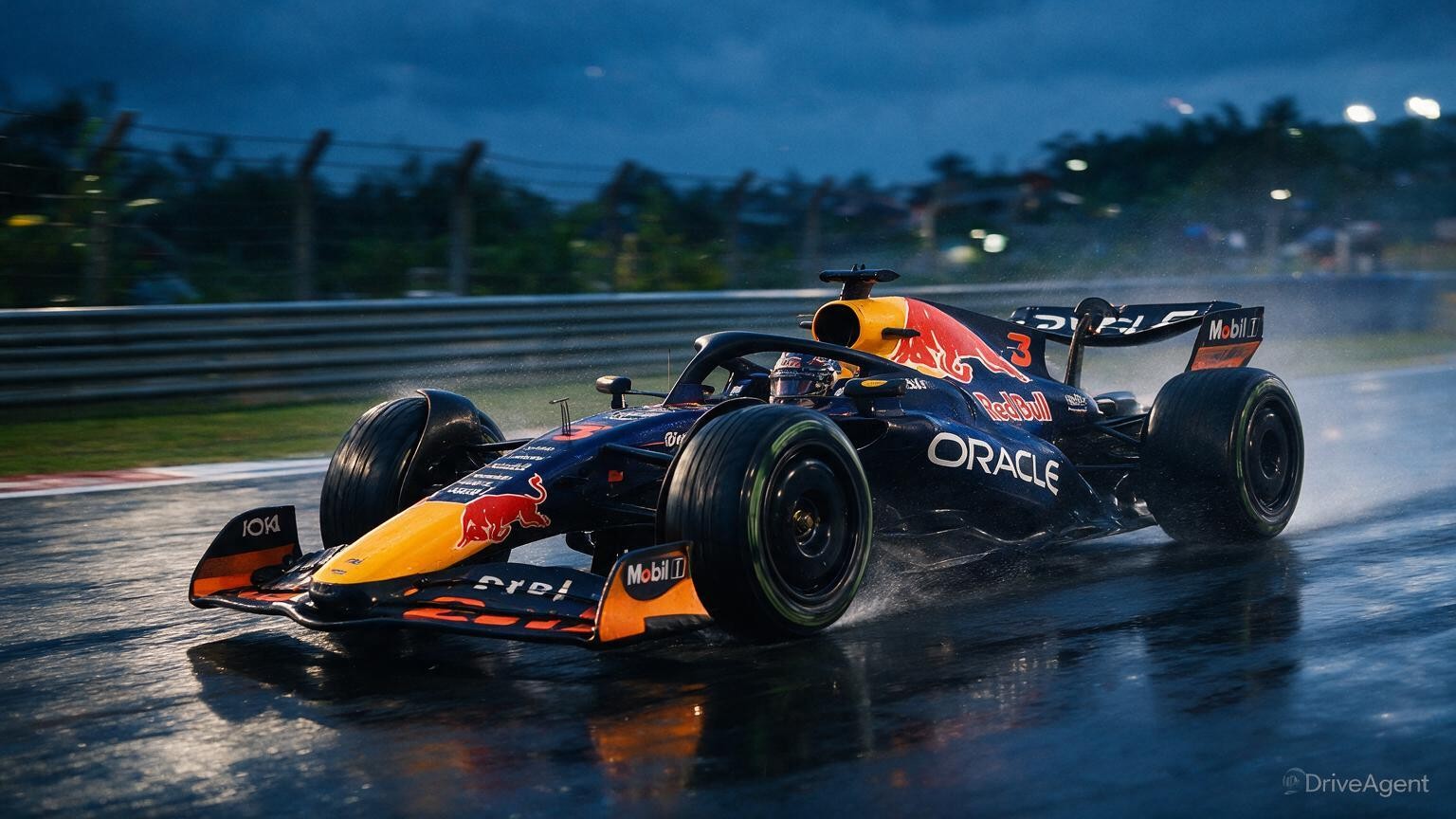Editorial illustration of Red Bull RB22, Red Bull car number 3, in a racing setting