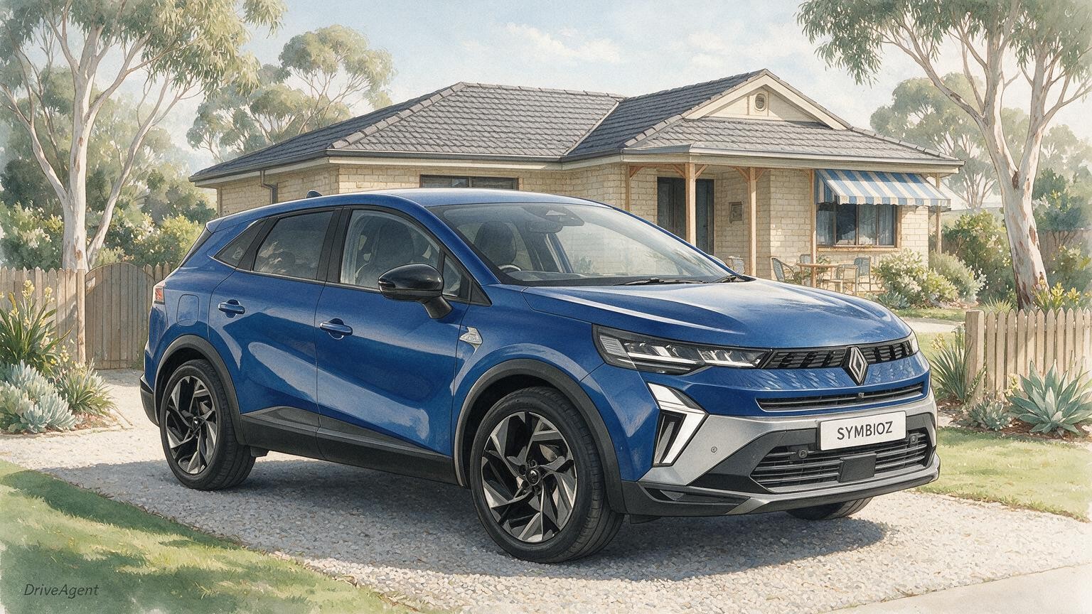 AI editorial illustration of the Renault Symbioz