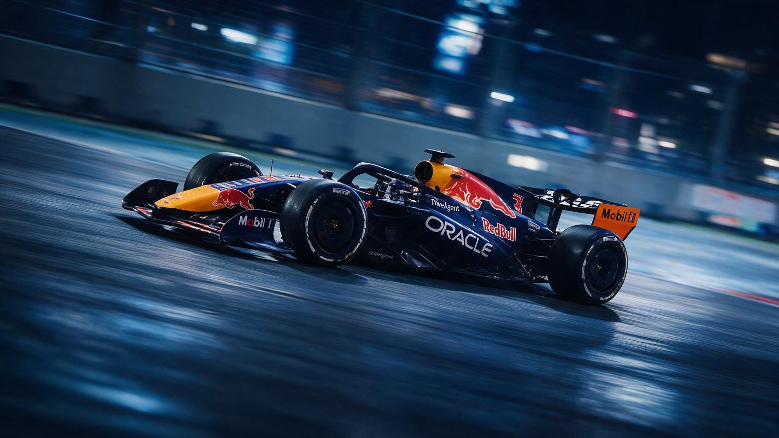 Editorial illustration of Red Bull RB22, Red Bull car number 3, in a racing setting