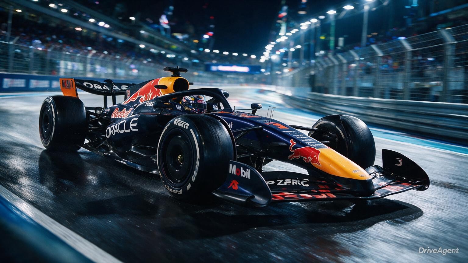 Editorial illustration of Red Bull RB22, Red Bull car number 3, in a racing setting