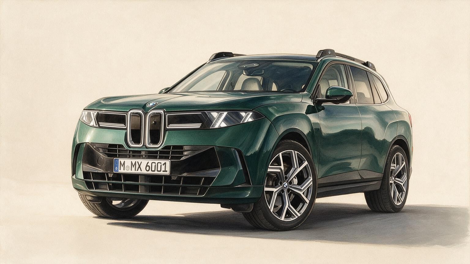 AI editorial illustration of a 2027 BMW X5 (G65 generation)