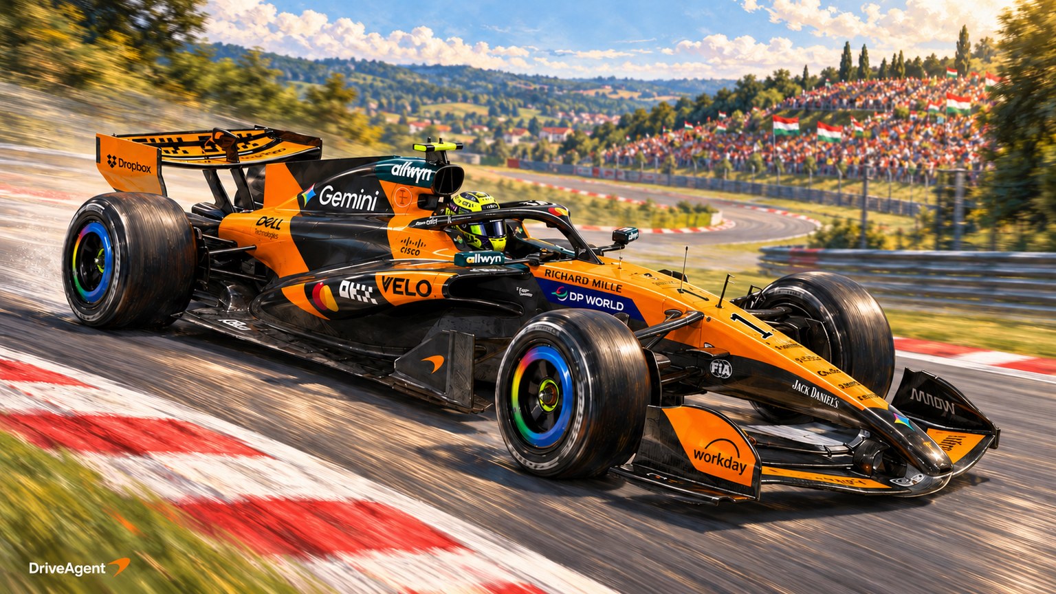 Editorial illustration of McLaren MCL40, McLaren car number 1, in a racing setting
