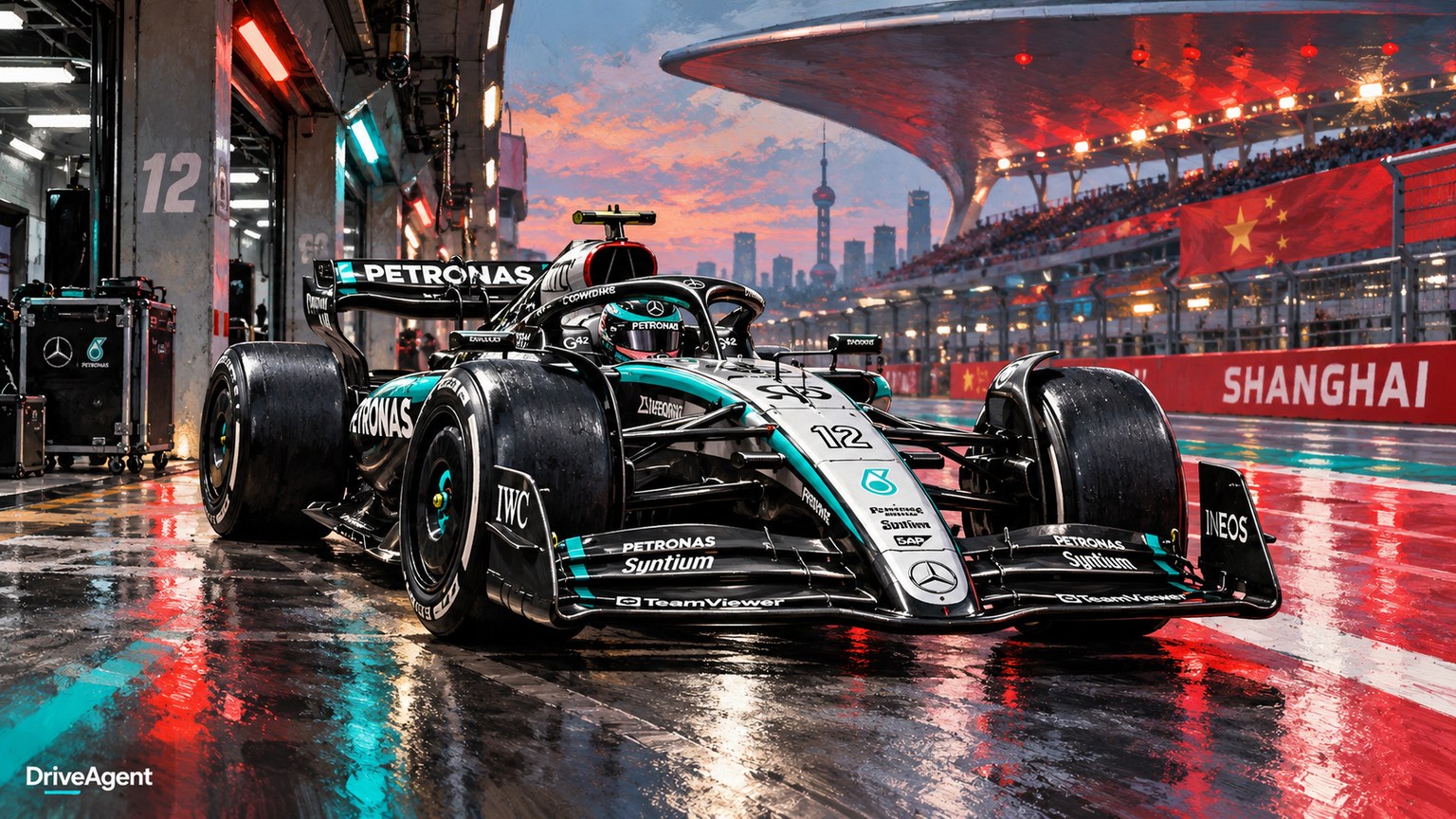 Editorial illustration of Mercedes-AMG W17, Mercedes car number 12, in a racing setting
