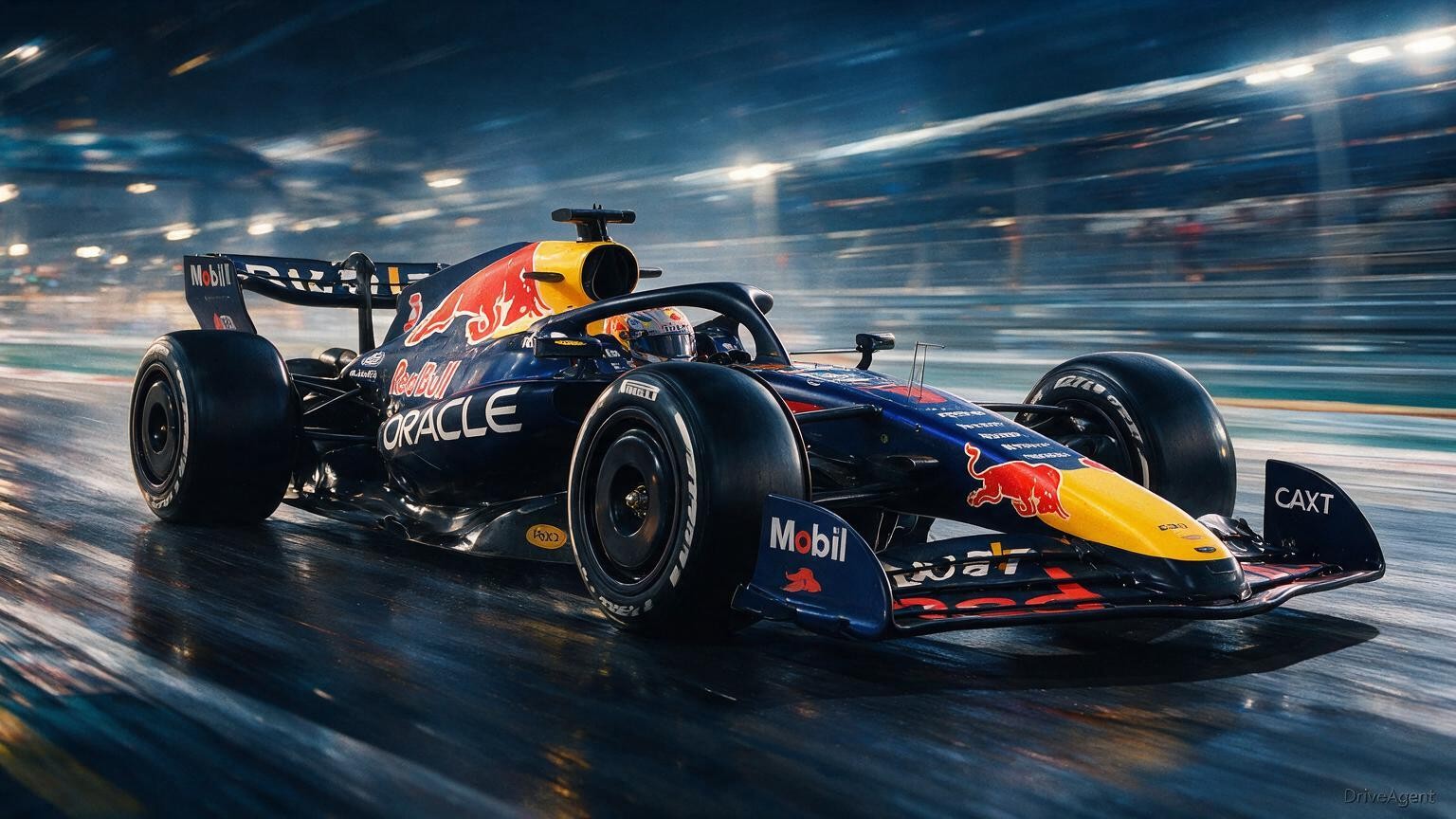 Editorial illustration of Red Bull RB22, Red Bull car number 3, in a racing setting