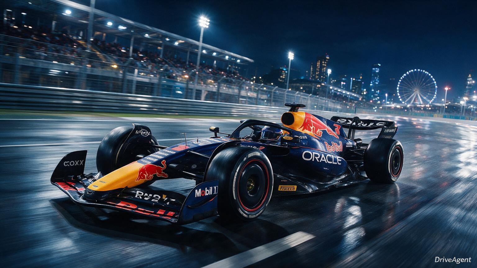 Editorial illustration of Red Bull RB22, Red Bull car number 3, in a racing setting