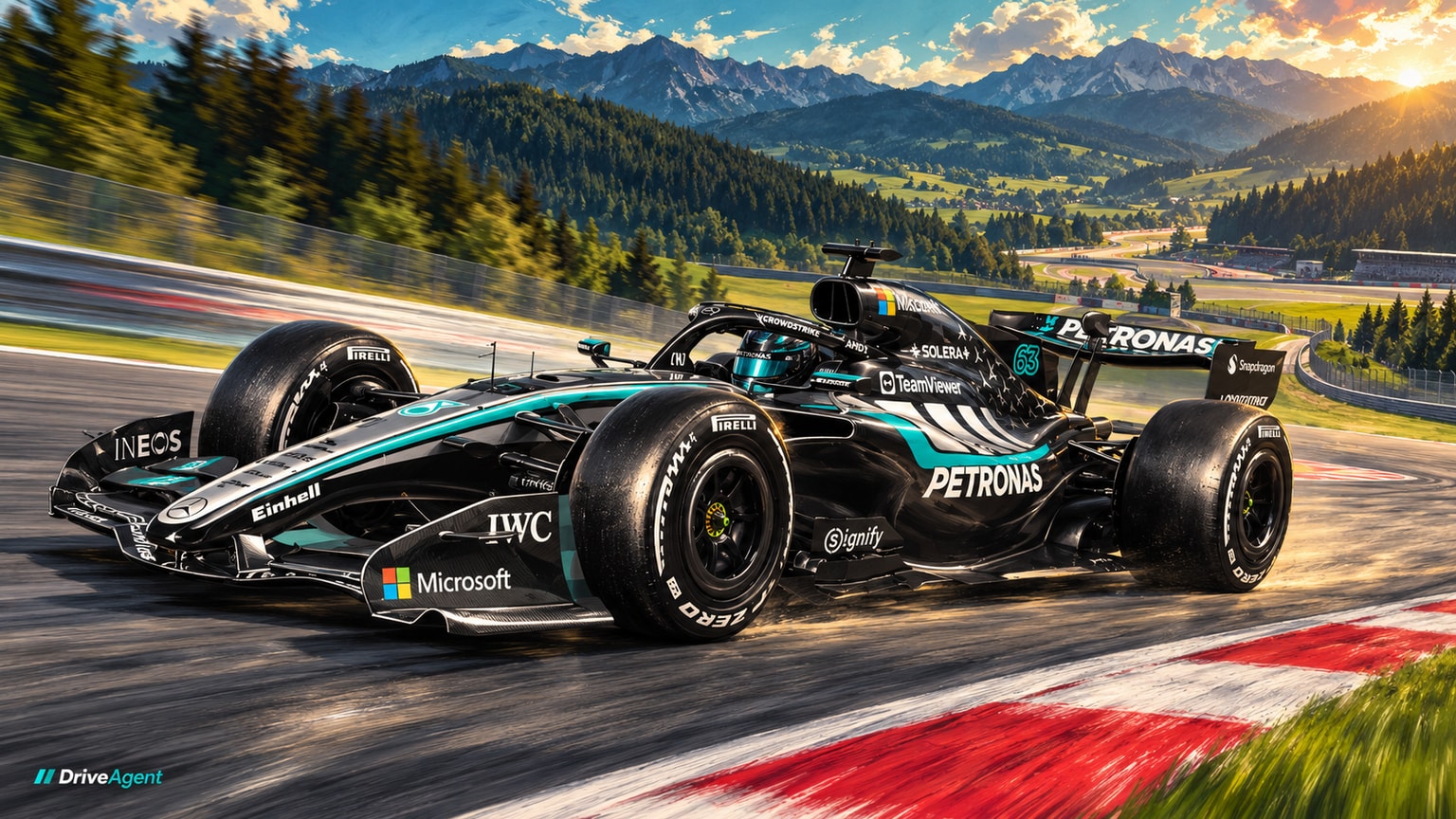Editorial illustration of Mercedes-AMG W17, Mercedes car number 63, in a racing setting